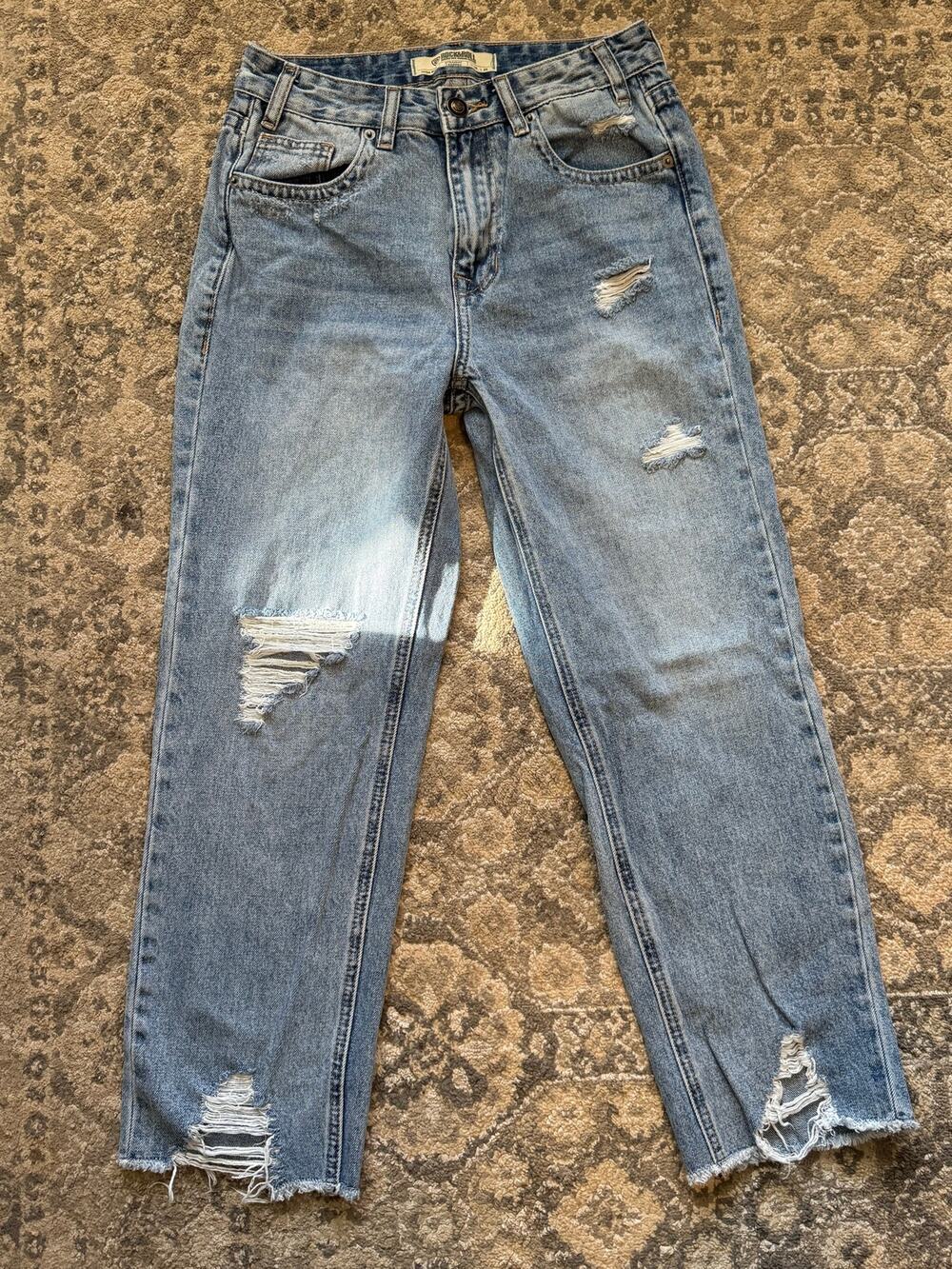 Rock & Roll Denim High Rise Straight Cropped Distressed Jean Women 26x25 Raw Hem